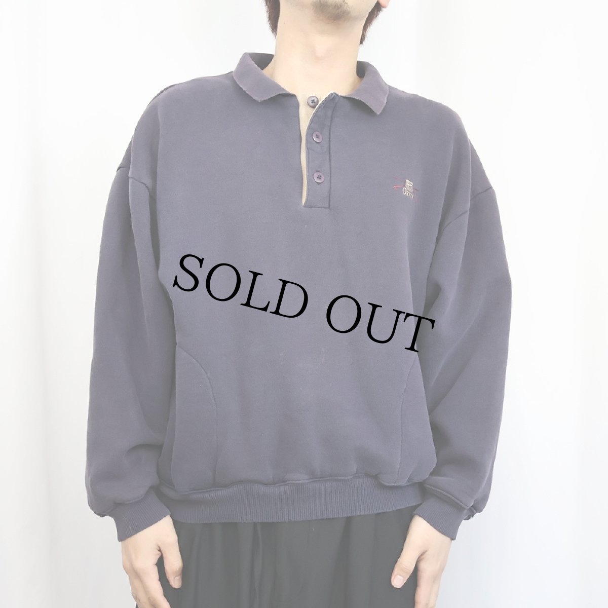 画像2: 90's ORVIS ダブルフェイス ヘンリーネックスウェット NAVY L (2)