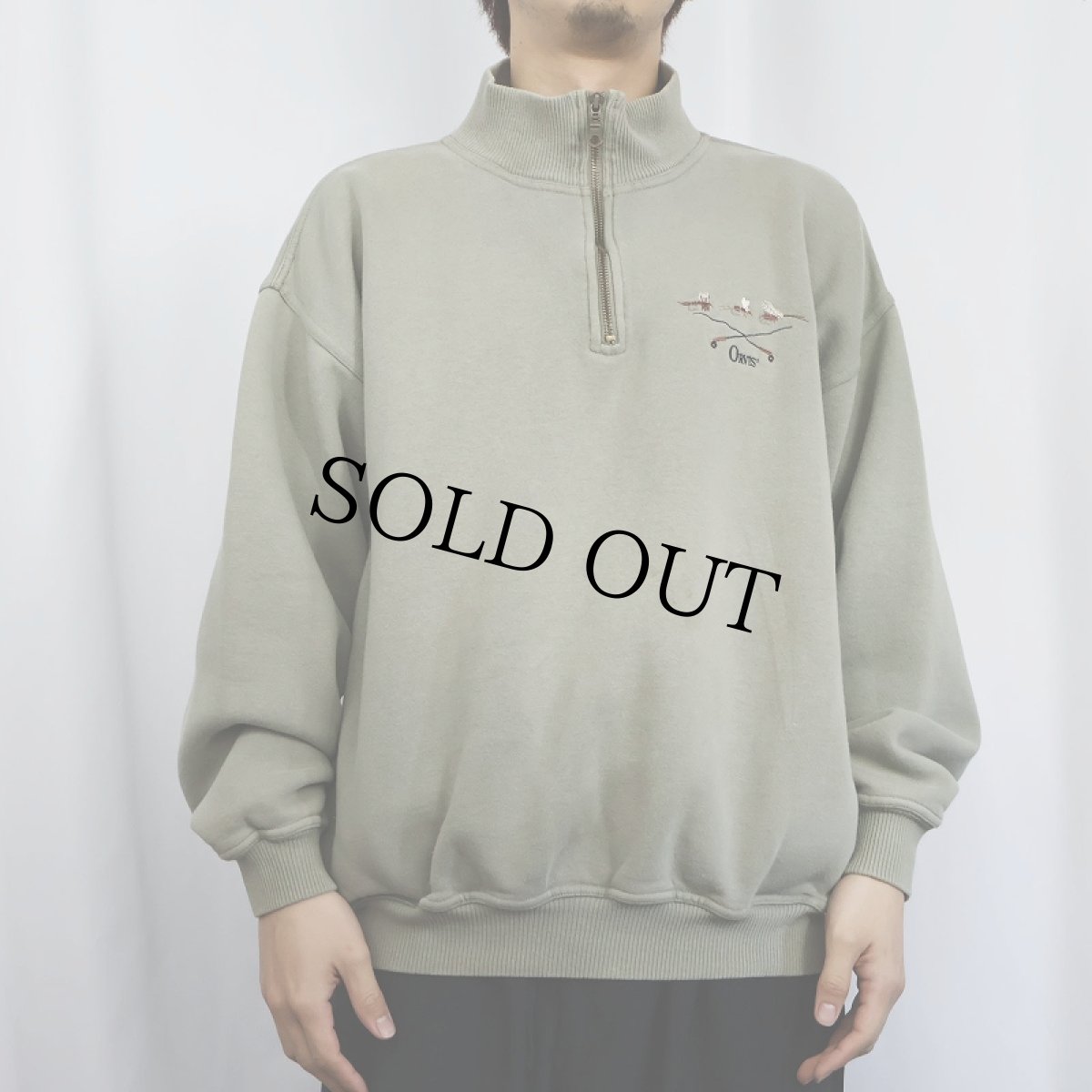 画像2: 90's ORVIS USA製 ロゴ刺繍 ハーフジップスウェット L (2)
