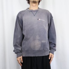 画像2: 80〜90's Champion USA製 青刺繍タグ 後期 前V ロゴ刺繍 フェードスウェット L (2)
