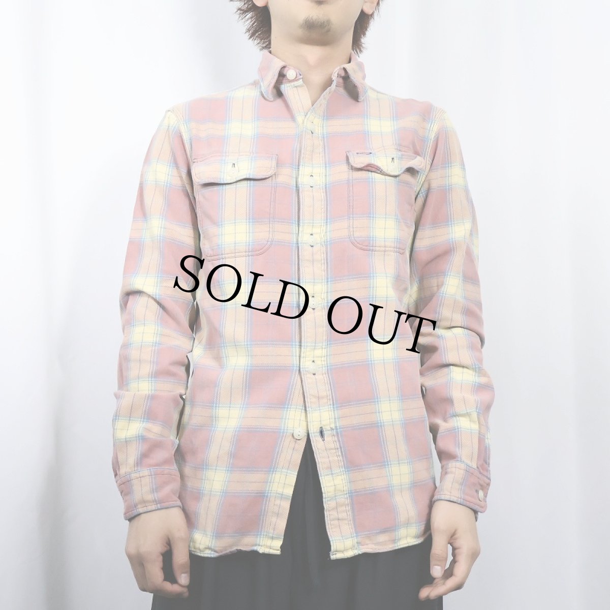 画像2: Ralph Lauren RRL マチ付き チェック柄 ヘビーネルシャツ S (2)