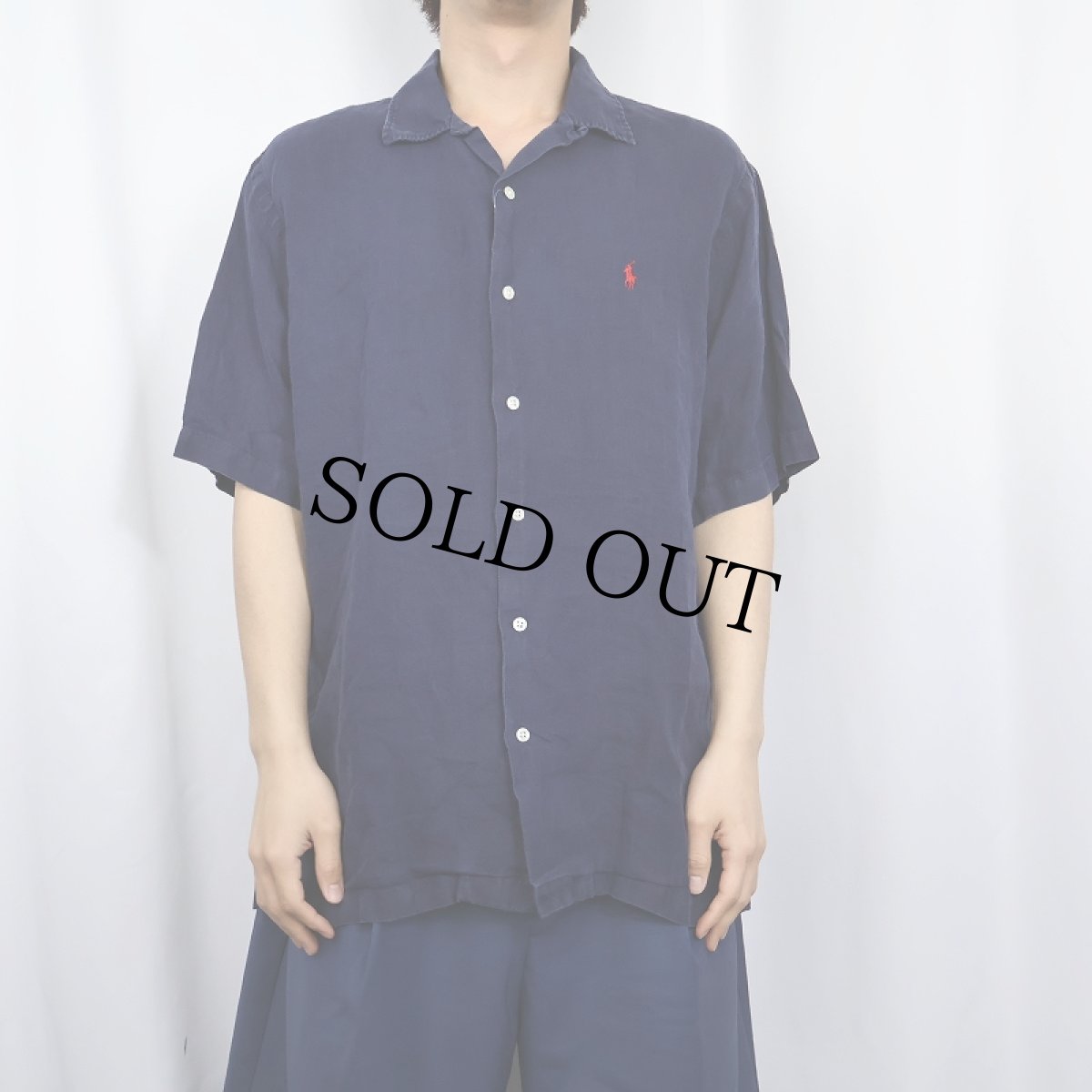 画像2: POLO Ralph Lauren "CALDWELL" リネンオープンカラーシャツ NAVY M (2)