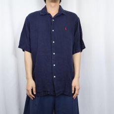 画像2: POLO Ralph Lauren "CALDWELL" リネンオープンカラーシャツ NAVY M (2)