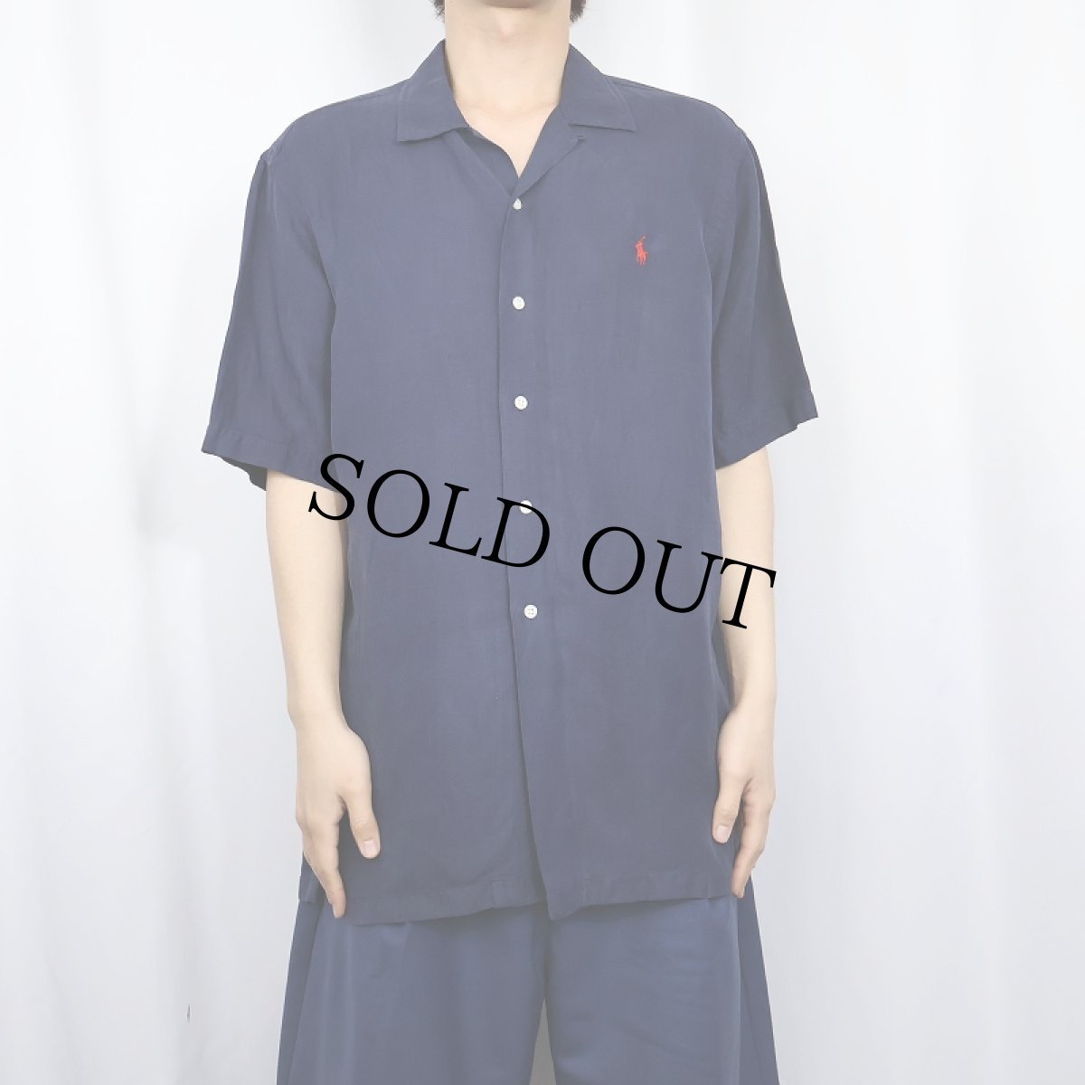 画像2: POLO Ralph Lauren リネン×シルク オープンカラーシャツ NAVY M (2)
