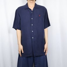 画像2: POLO Ralph Lauren リネン×シルク オープンカラーシャツ NAVY M (2)