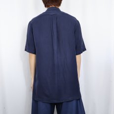 画像3: POLO Ralph Lauren リネン×シルク オープンカラーシャツ NAVY M (3)
