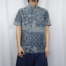 画像2: Ralph Lauren ペイズリー柄 インディゴ染め コットンボタンダウンシャツ S (2)