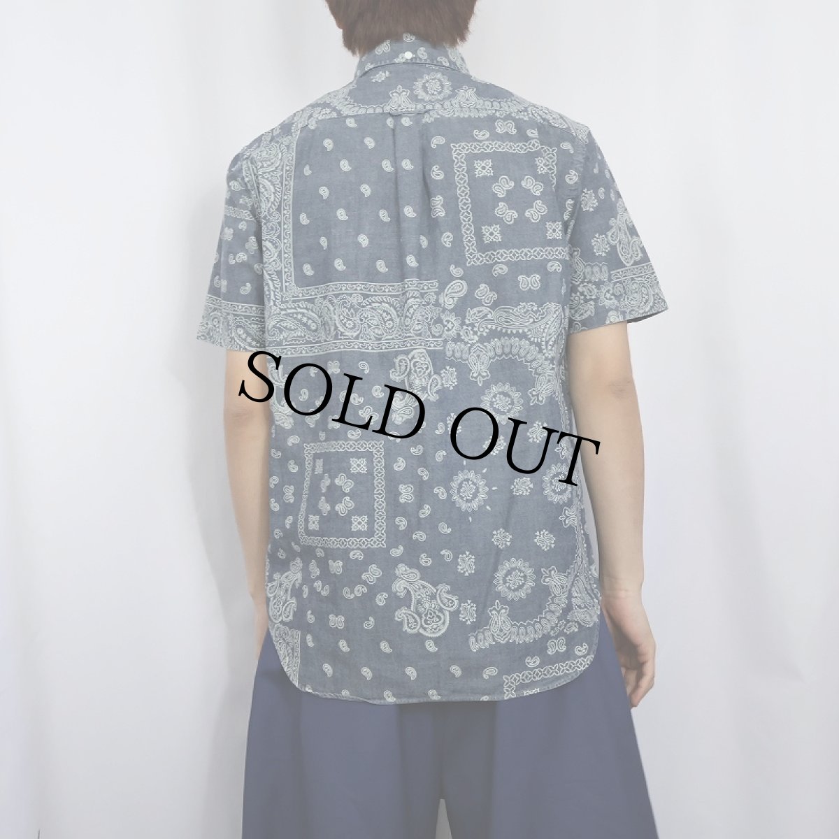 画像3: Ralph Lauren ペイズリー柄 インディゴ染め コットンボタンダウンシャツ S (3)