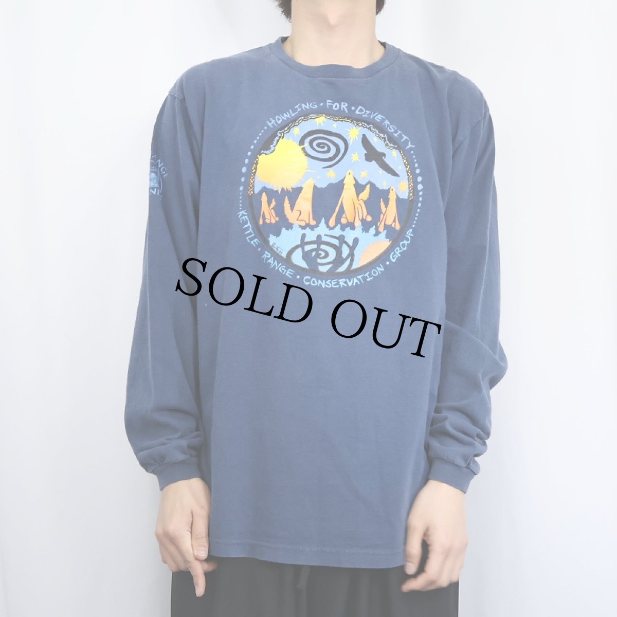 画像2: 90's patagonia USA製 "Beneficial T's" プリントロンT NAVY M (2)