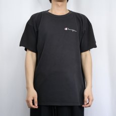 画像2: 80〜90's Champion USA製 青刺繍タグ 後期 ロゴ刺繍Tシャツ BLACK XL (2)