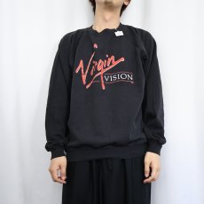 画像2: 80's〜 Virgin "VISION" レコードレーベル ロゴプリントラグランスウェット BLACK (2)