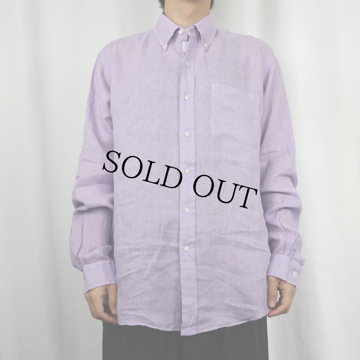 画像2: Ralph Lauren "CUSTOM FIT" 3点留め リネンボタンダウンシャツ L (2)