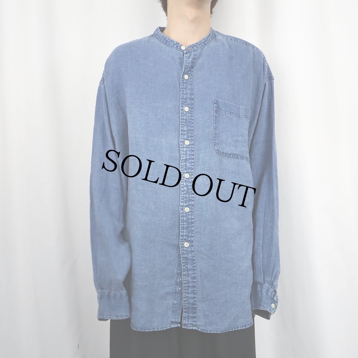 画像2: GAP バンドカラー インディゴリネンシャツ XL (2)