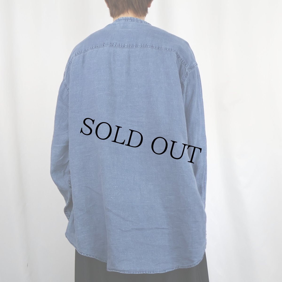 画像3: GAP バンドカラー インディゴリネンシャツ XL (3)