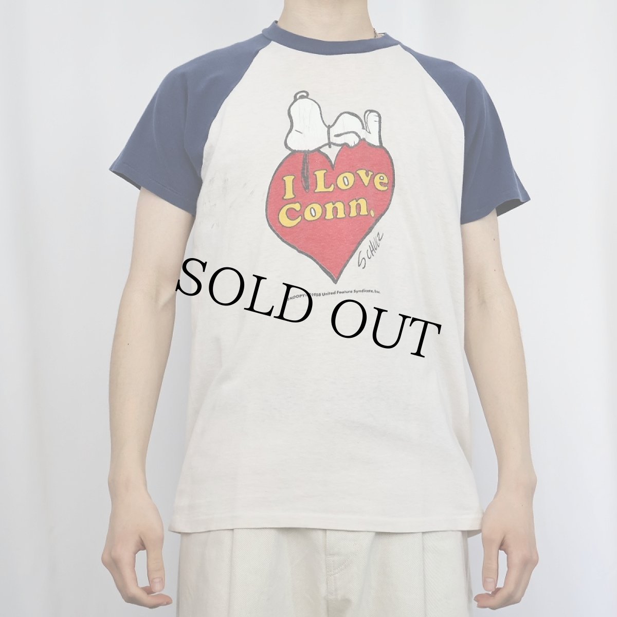 画像2: 70〜80's SNOOPY USA製 "I Love Conn." キャラクタープリント ラグランTシャツ L (2)