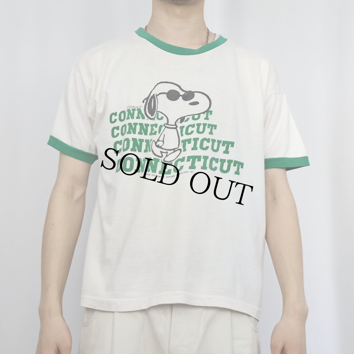 画像2: 70's Champion SNOOPY バータグ USA製 "CONNECTICUT" キャラクタープリント リンガーTシャツ L (2)