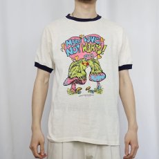 画像2: 80's AMERICAN GREETINGS CORPORATION "Make Love, Not Warts!" パロディプリント リンガーＴシャツ L (2)