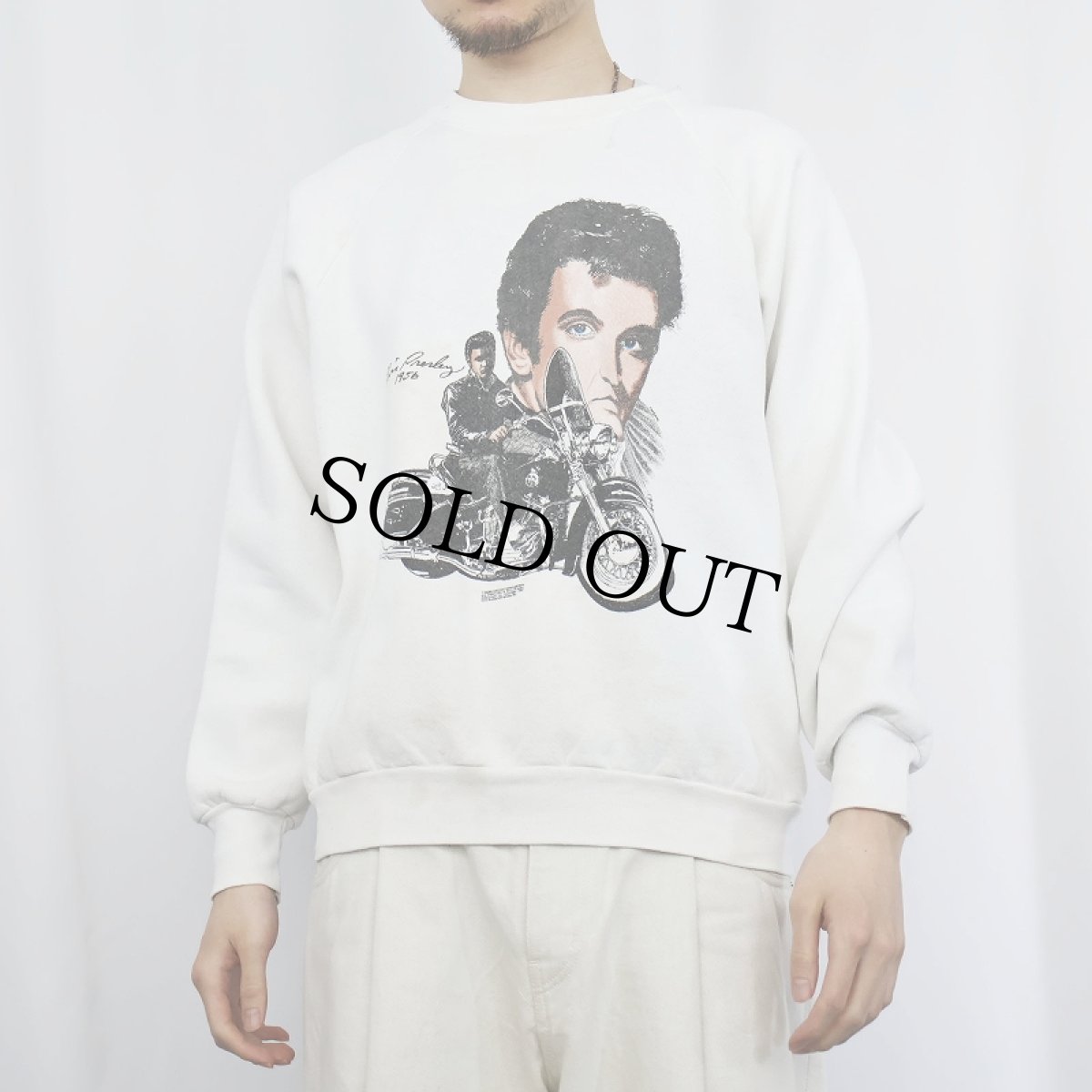 画像2: 80's Elvis Presley USA製 ミュージシャンプリント ラグランスウェット L (2)