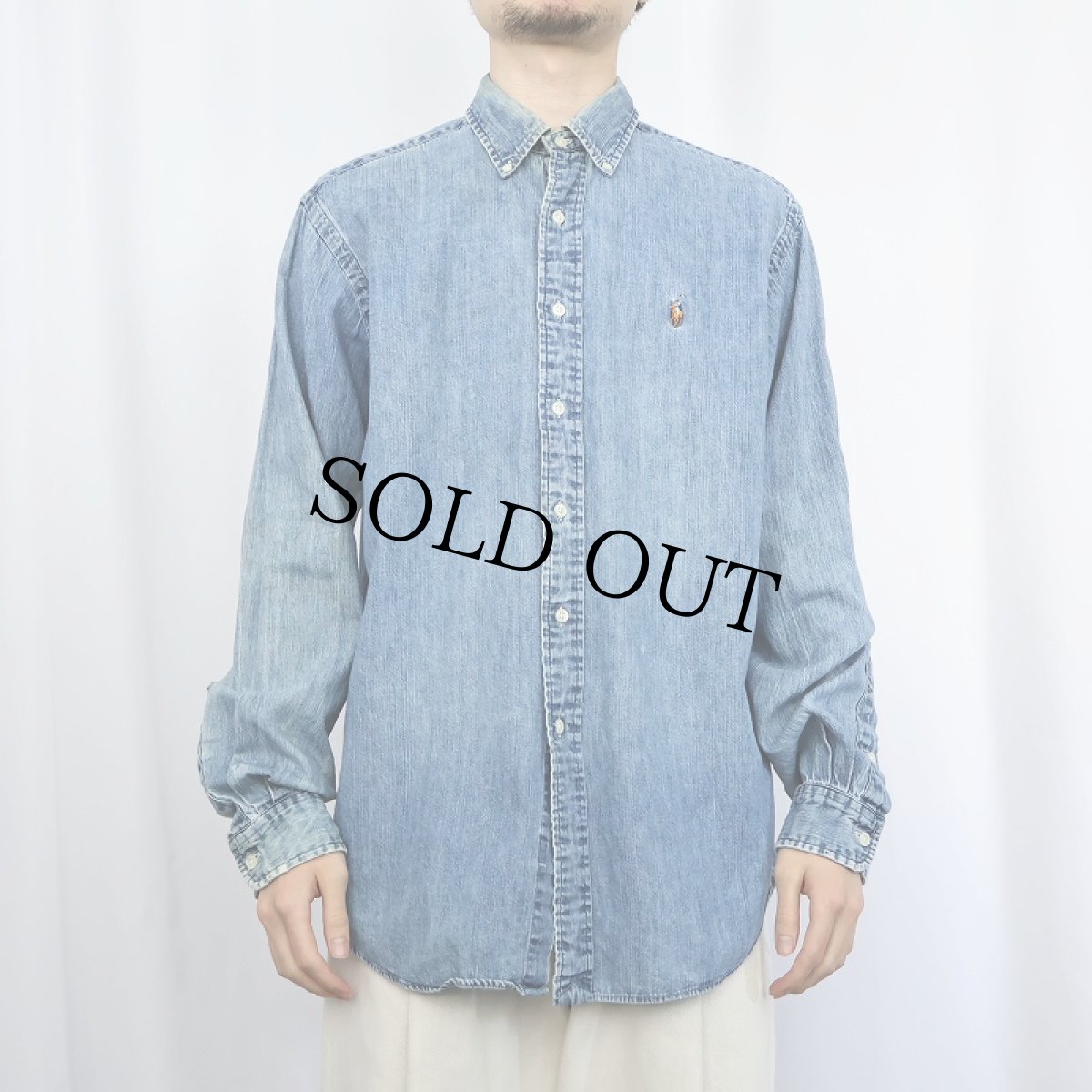 画像2: Ralph Lauren デニムボタンダウンシャツ M (2)