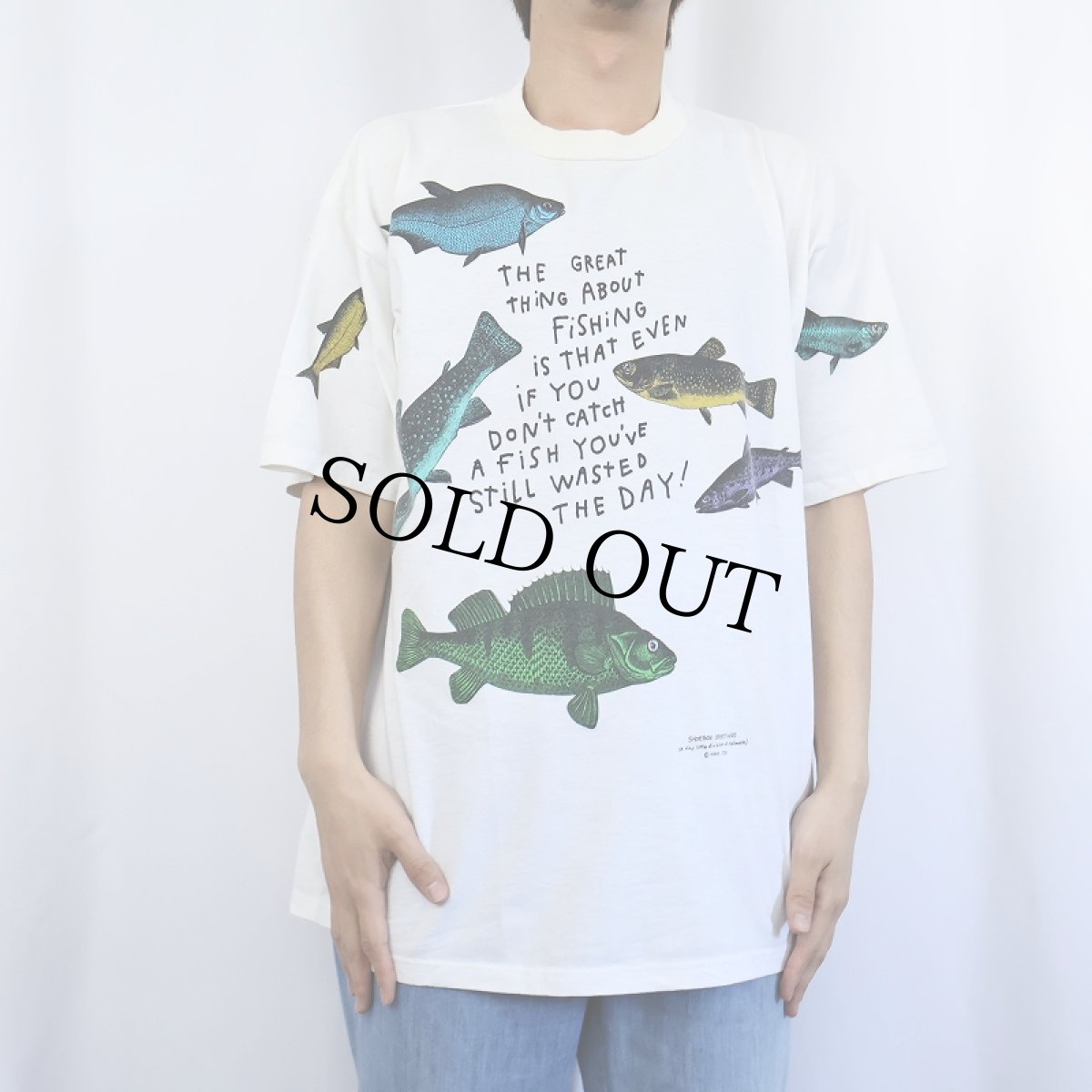 画像2: 90's SHOEBOX USA製 魚イラストプリントTシャツ XL (2)