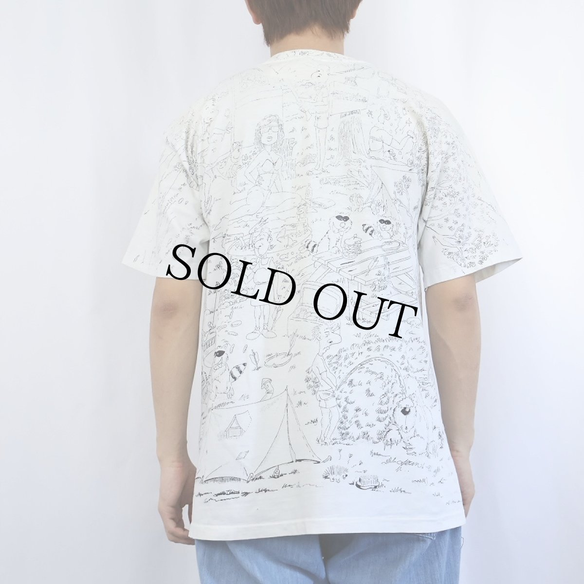 画像4: 90's BARA-QU-DA 大判 イラストプリントTシャツ L (4)