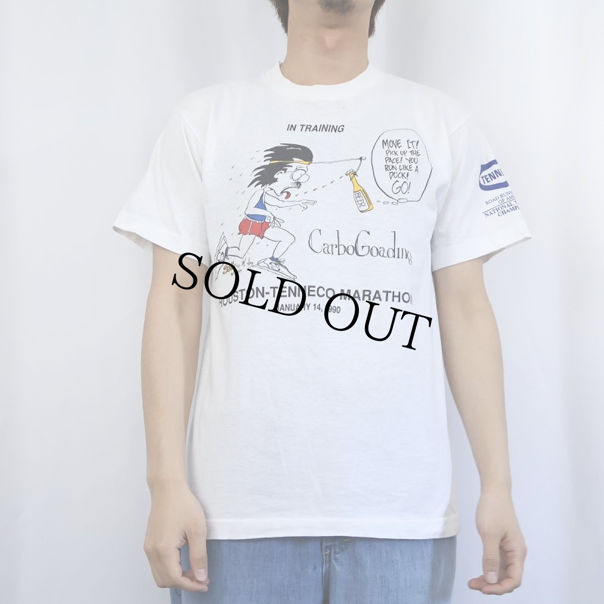 画像2: 90's USA製 "HOUSTON-TENNECO MARATHON" シュールイラストプリントTシャツ M (2)