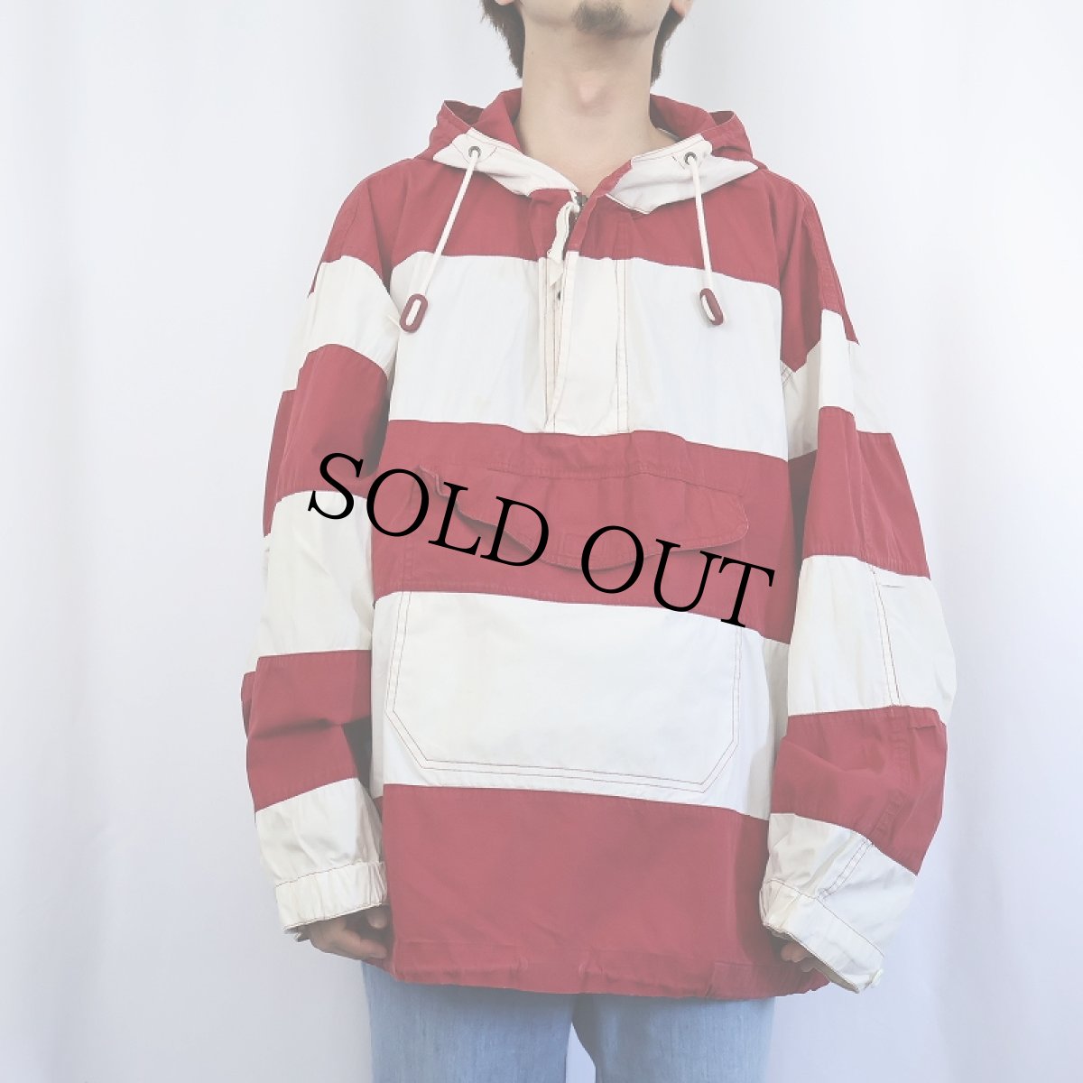 画像2: 90's GAP ボーダー柄 コットンアノラックパーカー XL (2)