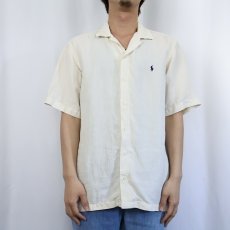 画像2: POLO Ralph Lauren ヘリンボーンツイル リネン×シルク オープンカラーシャツ M (2)
