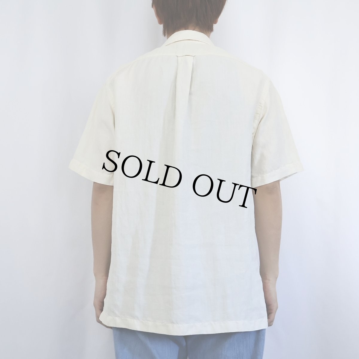 画像3: POLO Ralph Lauren ヘリンボーンツイル リネン×シルク オープンカラーシャツ M (3)