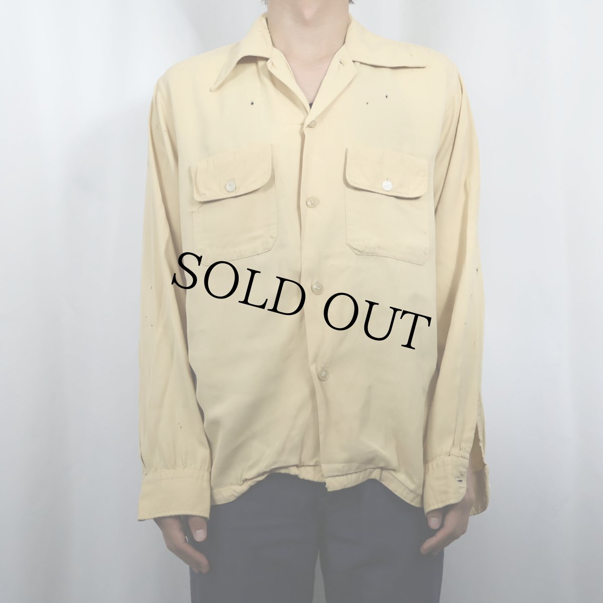 画像2: 60's Nofade ギャバジン オープンカラーシャツ 15 M 15 1/2 (2)