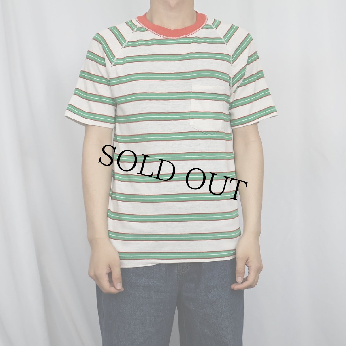 画像2: 70's TOWNCRAFT Penneys "PENN-PREST" ボーダー柄 ポケットラグランTシャツ M (2)