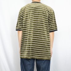 画像3: bsw ボーダー柄 Vネック ベロアTシャツ XL (3)