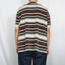 画像3: R.I. ボーダー柄 Vネック ベロアTシャツ L (3)