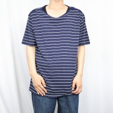 画像2: POLO Ralph Lauren マルチボーダー柄 Tシャツ NAVY XL (2)