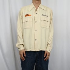 画像3: 40's Cranbrook "ERNIE MUELLER AUTO SERVICE" チェーン刺繍 レーヨンオープンカラーシャツ M (3)