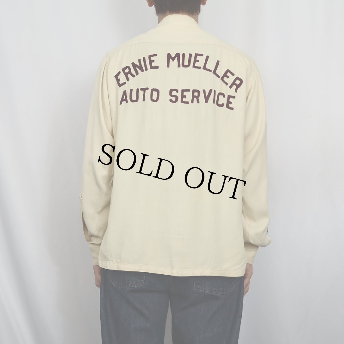 画像4: 40's Cranbrook "ERNIE MUELLER AUTO SERVICE" チェーン刺繍 レーヨンオープンカラーシャツ M (4)