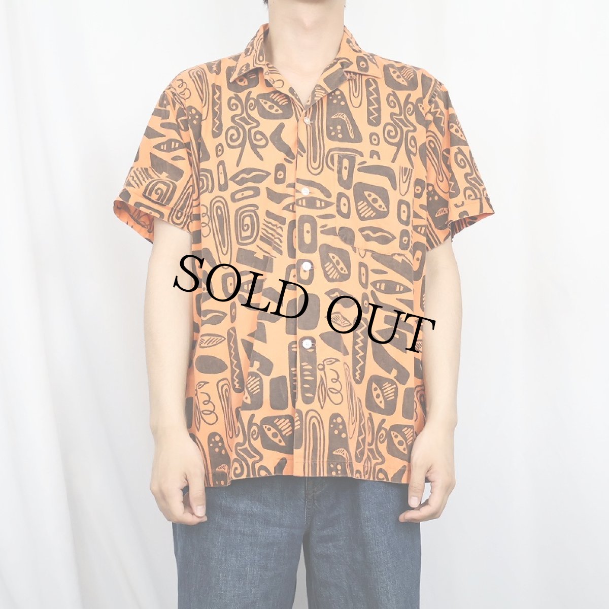 画像2: 50〜60's UNKNOWN エスニック柄 コットンオープンカラーシャツ (2)