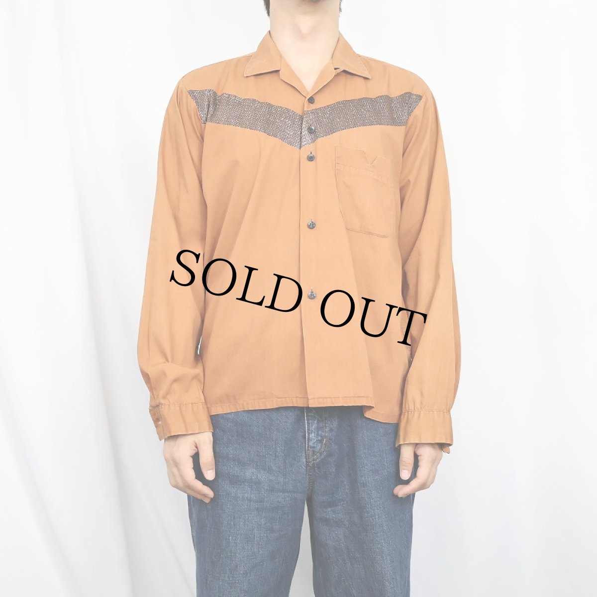 画像2: 60's PILGRIM 切り替えデザイン コットンオープンカラーシャツ M (2)