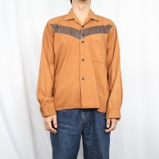 画像2: 60's PILGRIM 切り替えデザイン コットンオープンカラーシャツ M (2)