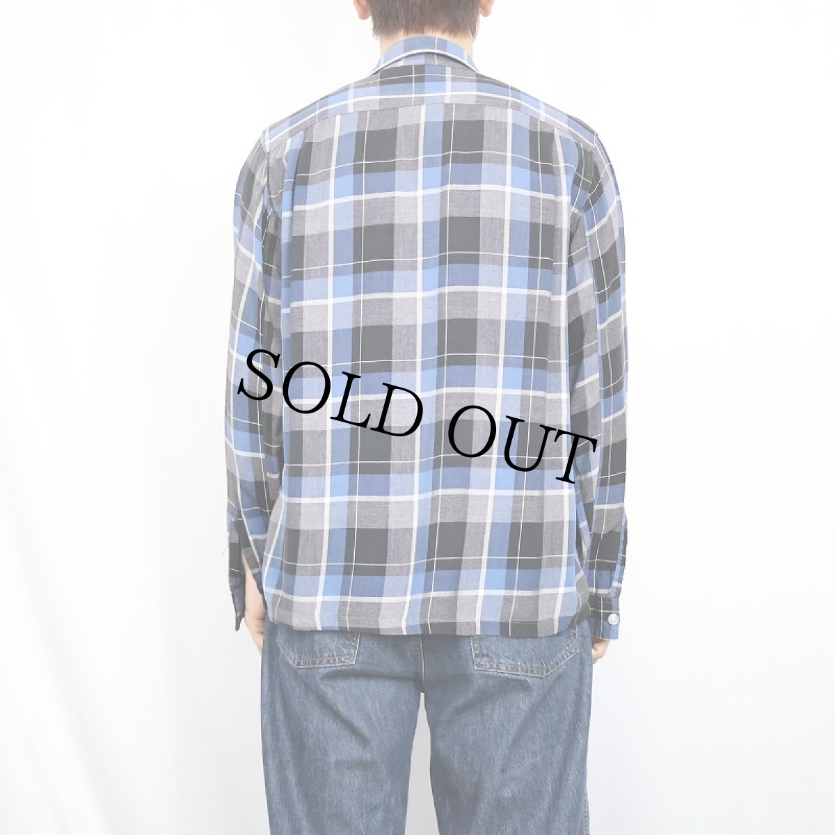 画像3: 60's UNKNOWN チェック柄 レーヨンオープンカラーシャツ (3)