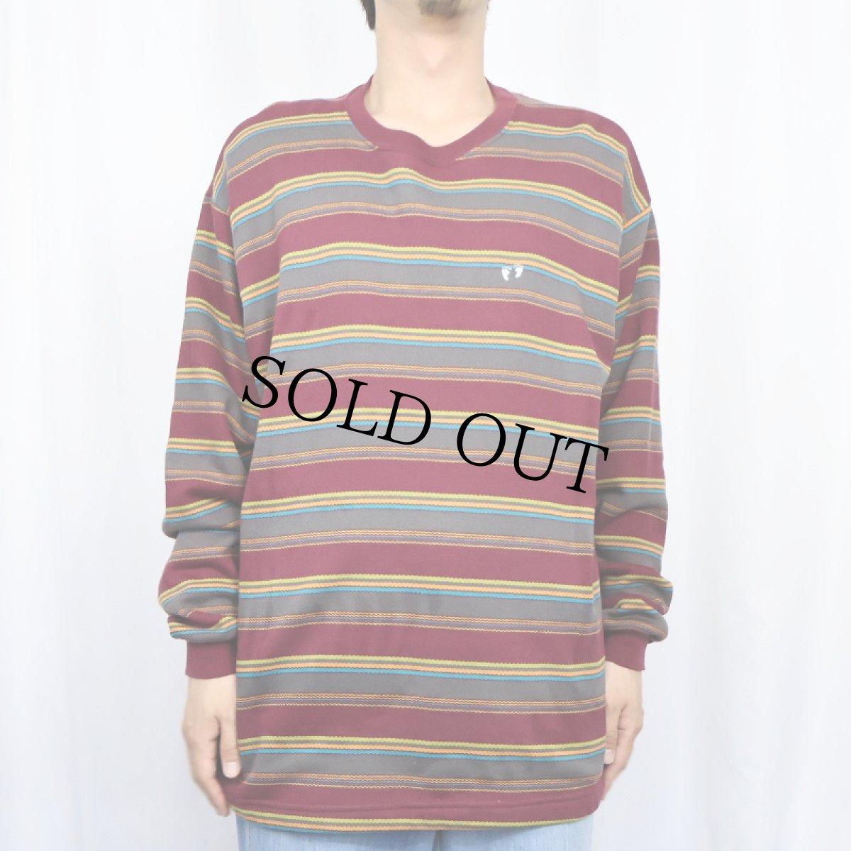 画像2: 80's HANG TEN USA製 ボーダー柄 ニットロンT XL (2)