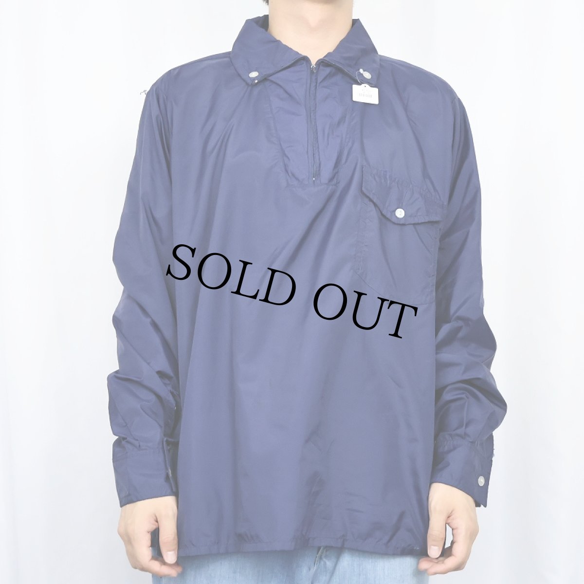 画像2: 70's 猫目ボタン ハーフジップナイロンジャケット NAVY L (2)