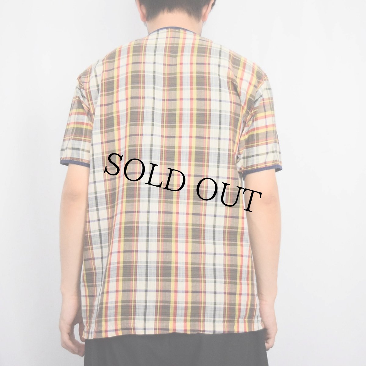 画像3: 〜60's マドラスチェック柄 ヘンリーネック コットンプルオーバーシャツ (3)