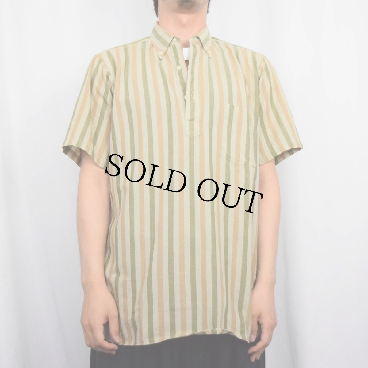 画像2: 60's ARROW USA製 ストライプ柄 3点留め コットンボタンダウンシャツ M (2)