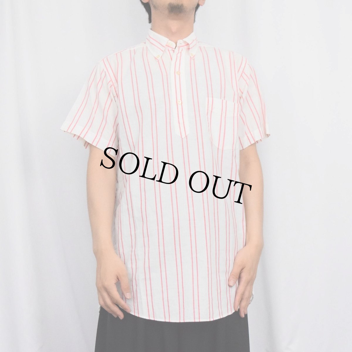 画像2: 60's Golden Eagle ストライプ柄 3点留め コットンボタンダウンシャツ M (2)