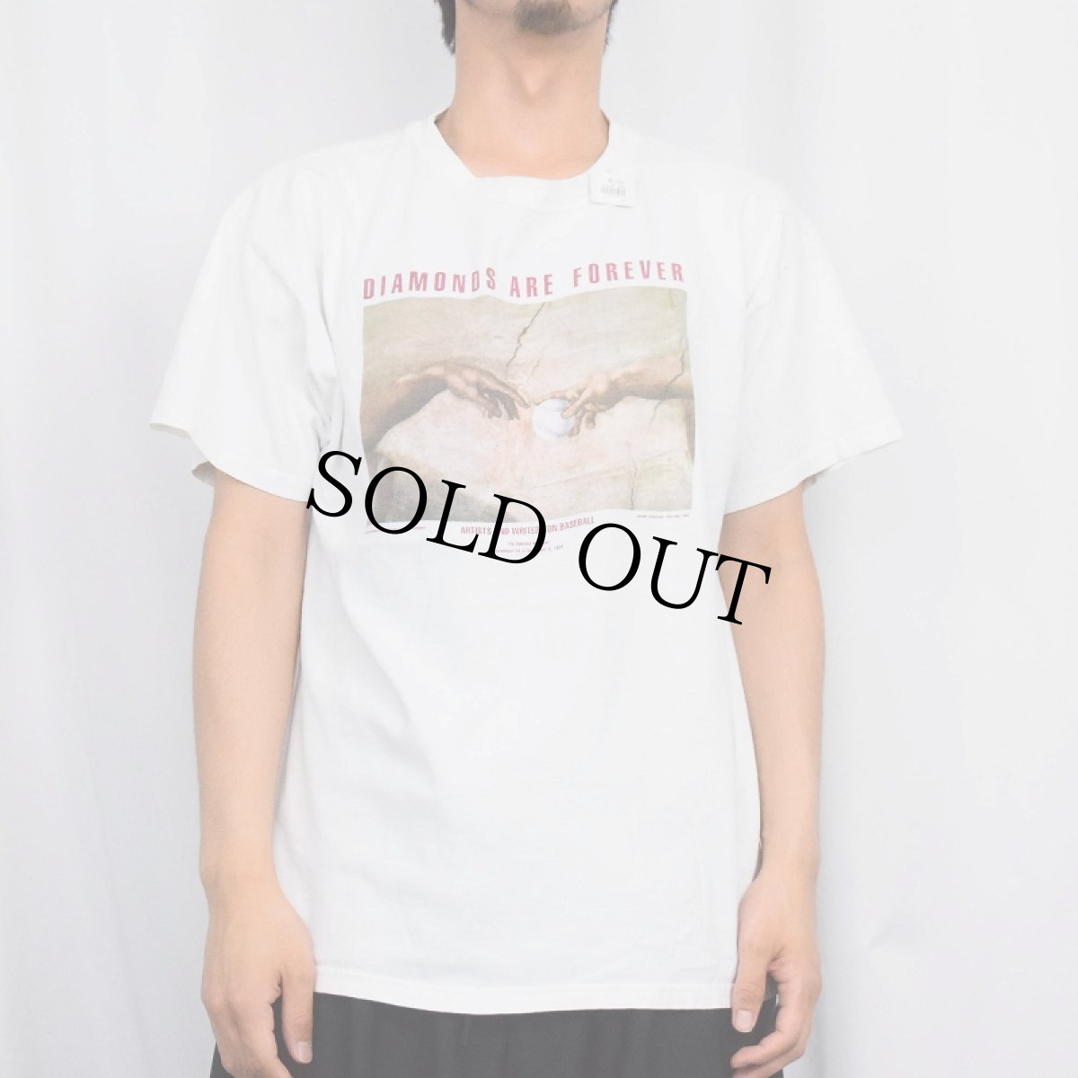 画像2: 90's Michael Langenstein "PLAY BALL" アダムの創造パロディ アートプリントTシャツ L (2)