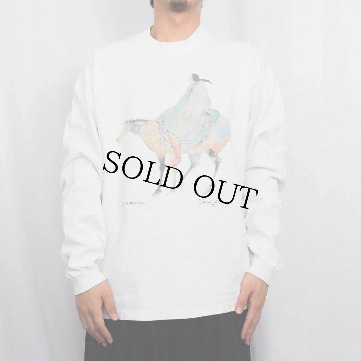 画像2: 90's Carol Grigg USA製 "Crow Warrior" アートプリントロンT L (2)