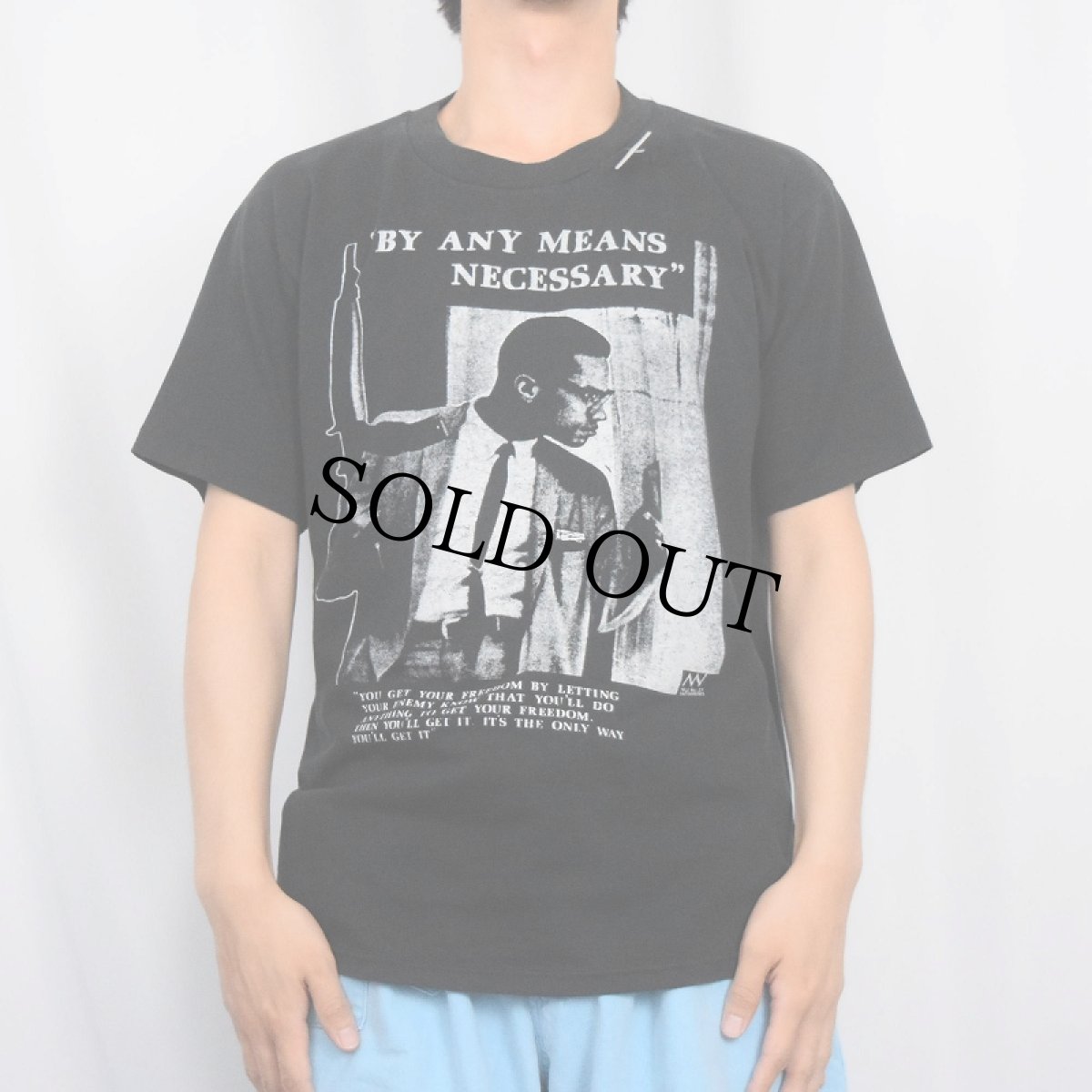 画像2: 90's Malcolm X 偉人プリントTシャツ BLACK (2)