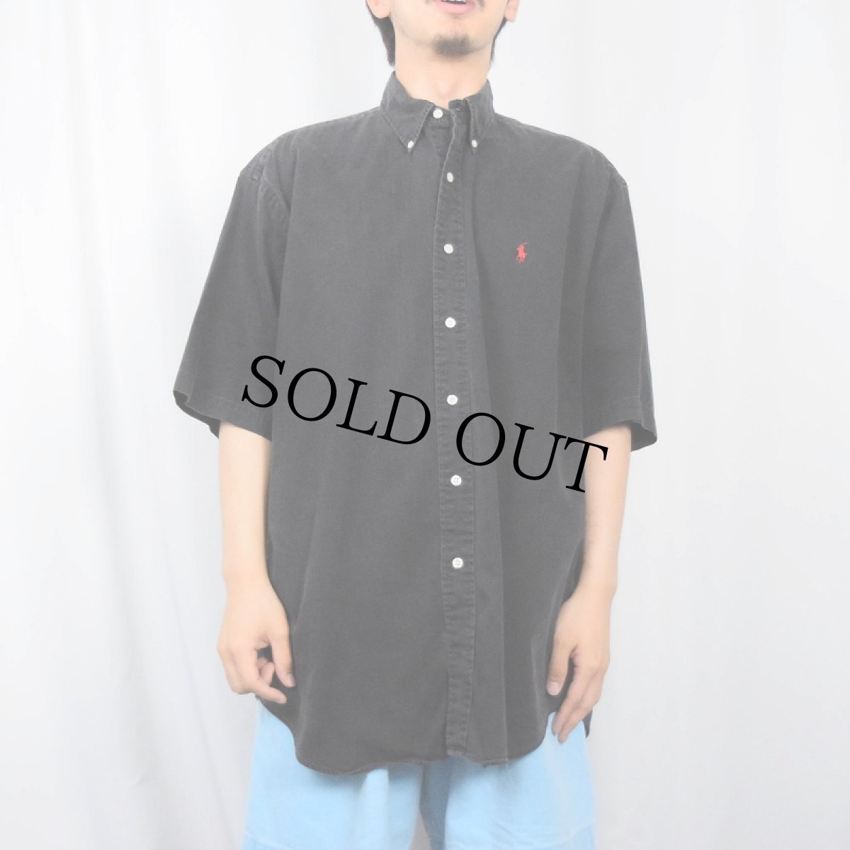 画像2: 90's Ralph Lauren "BLAIRE" コットンボタンダウンシャツ BLACK L (2)