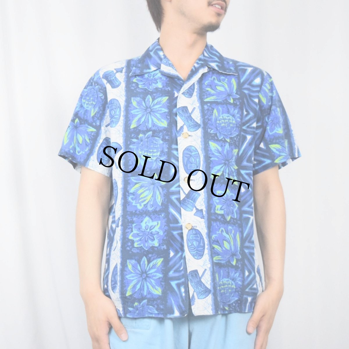 画像2: 70's Ui-Maikai 総柄 コットンアロハシャツ (2)