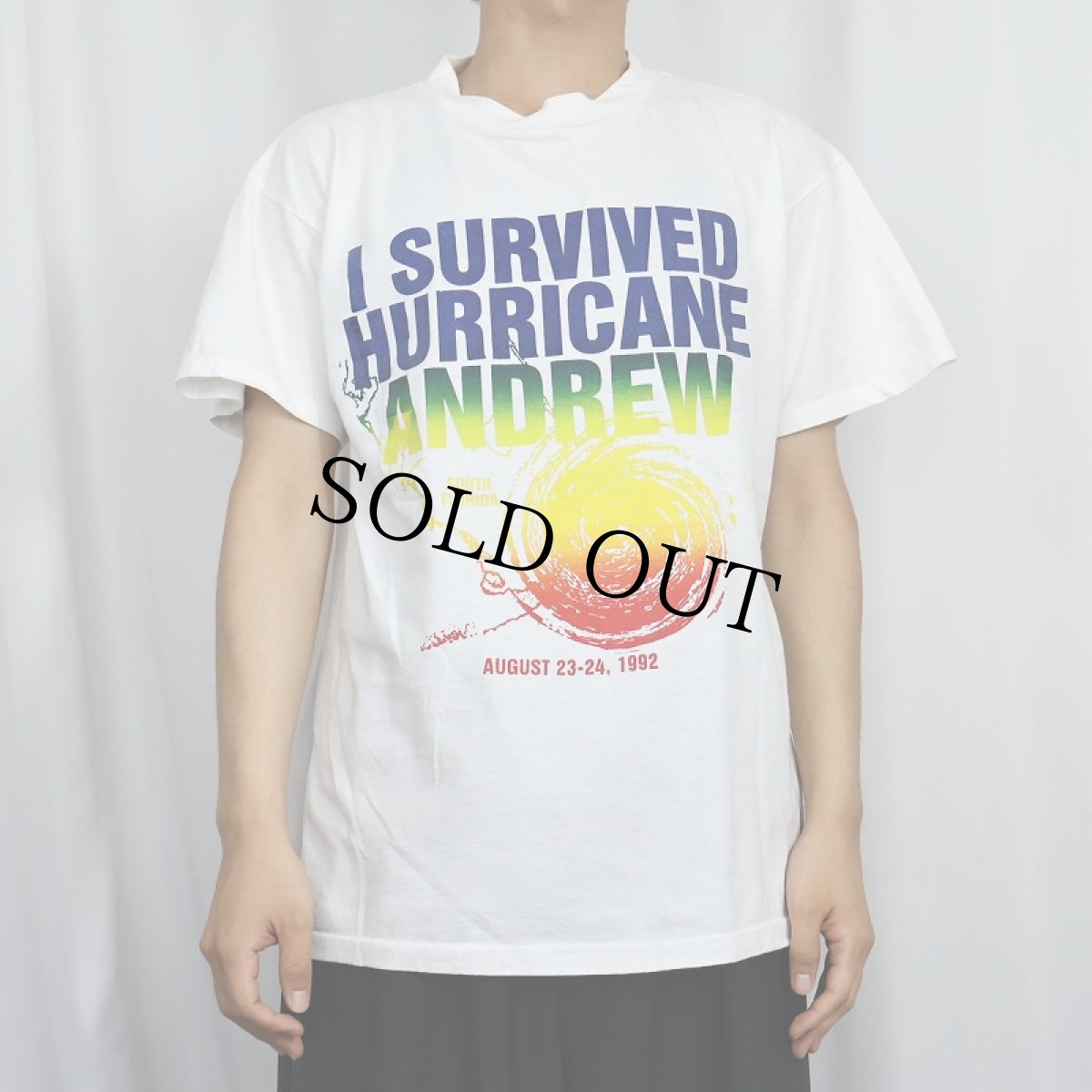 画像2: 90's NIKE 銀タグ USA製 "I SURVIVED HURRICANE ANDREW" プリントTシャツ L (2)